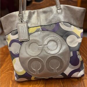 Coach Metallic Silver and Multicolor Tote Bag
